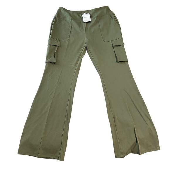 NWT Yoga Flare Leggings Women High Waisted Casual Pants Cargo 6 Pockets Green - Picture 5 of 14